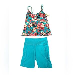 NWT Lands End Floral Tank Top and Teal Shorts Set